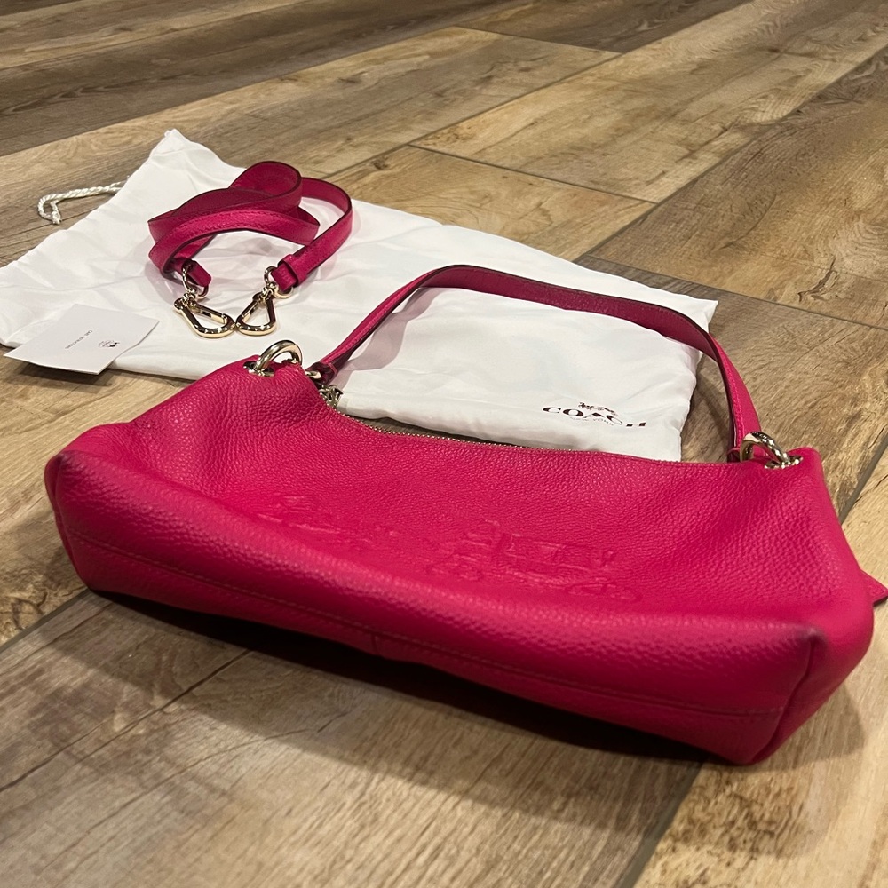 Coach Magenta Leather Shoulder Bag with Crossbody Strap - Picture 6 of 10
